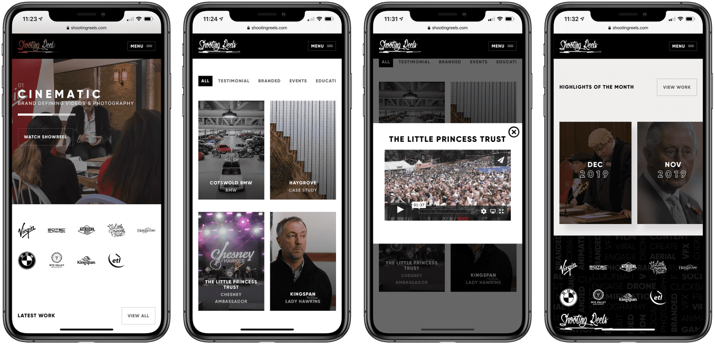 Shooting Reels website on mobile
