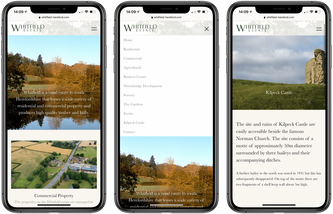 Whitfield Estate website on mobile
