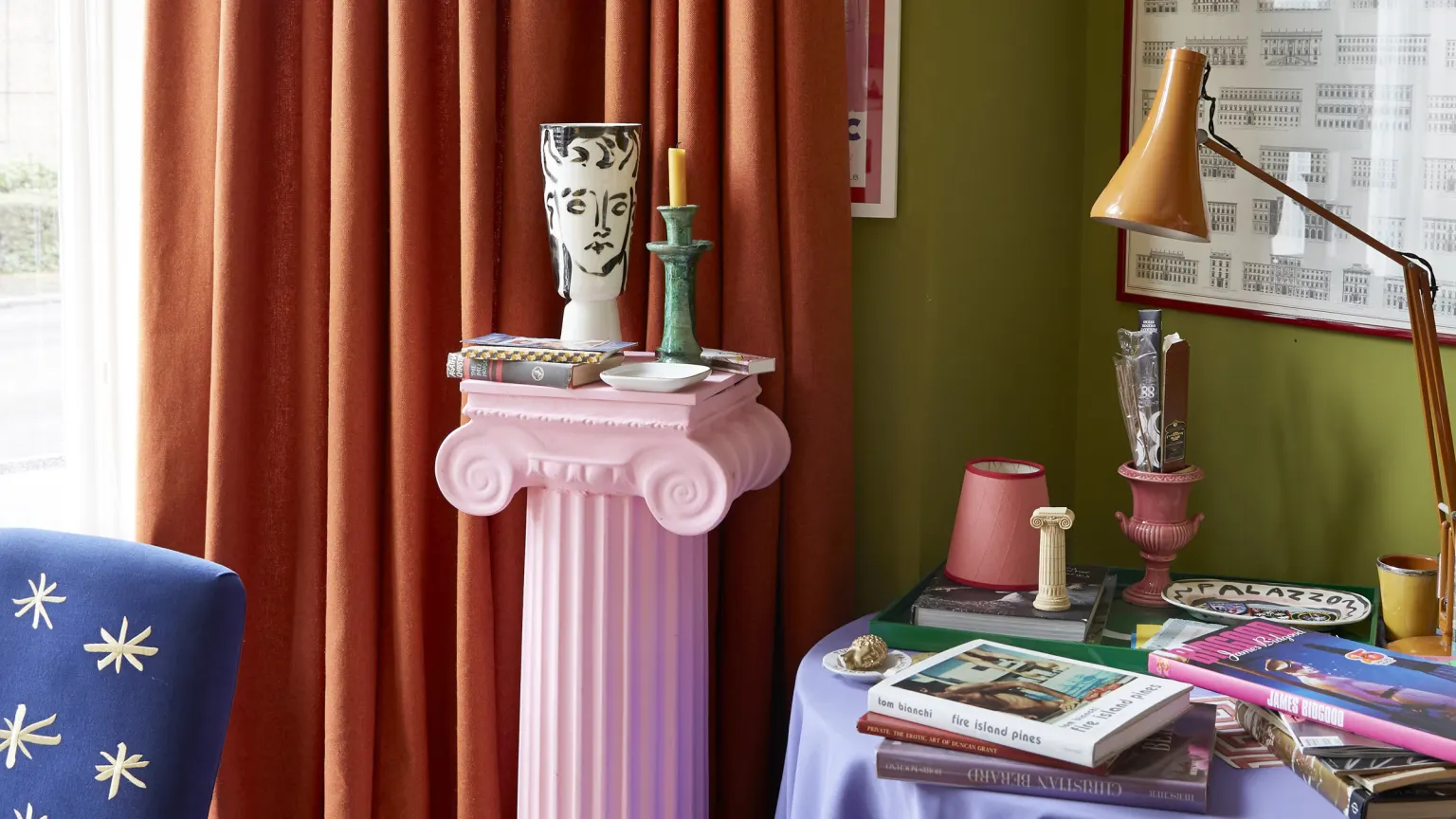 orange bay window curtains