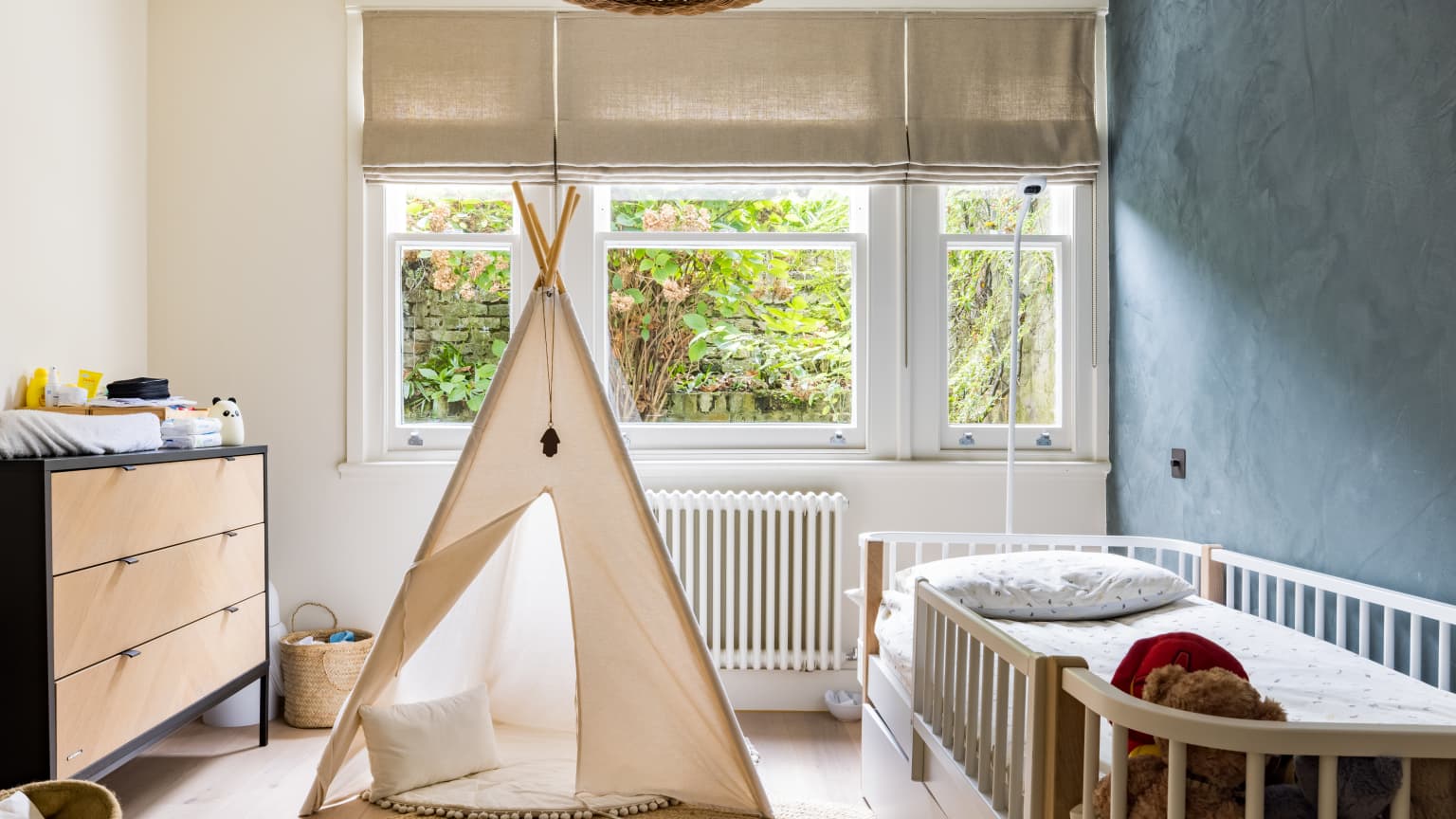 neutral nursery blinds playroom