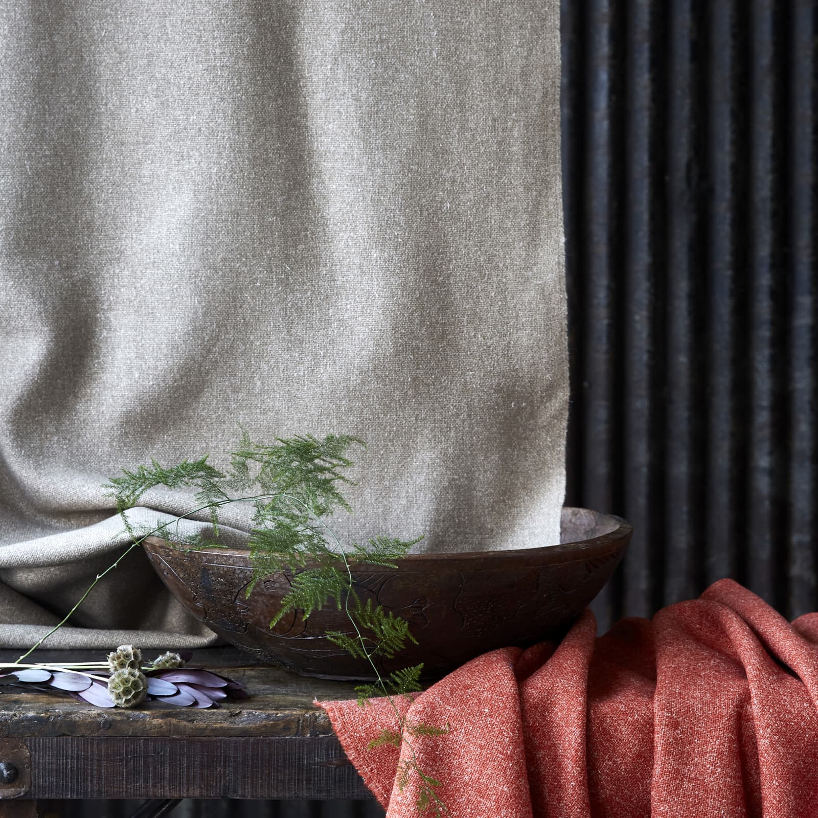 summer grey and red stitched curtains