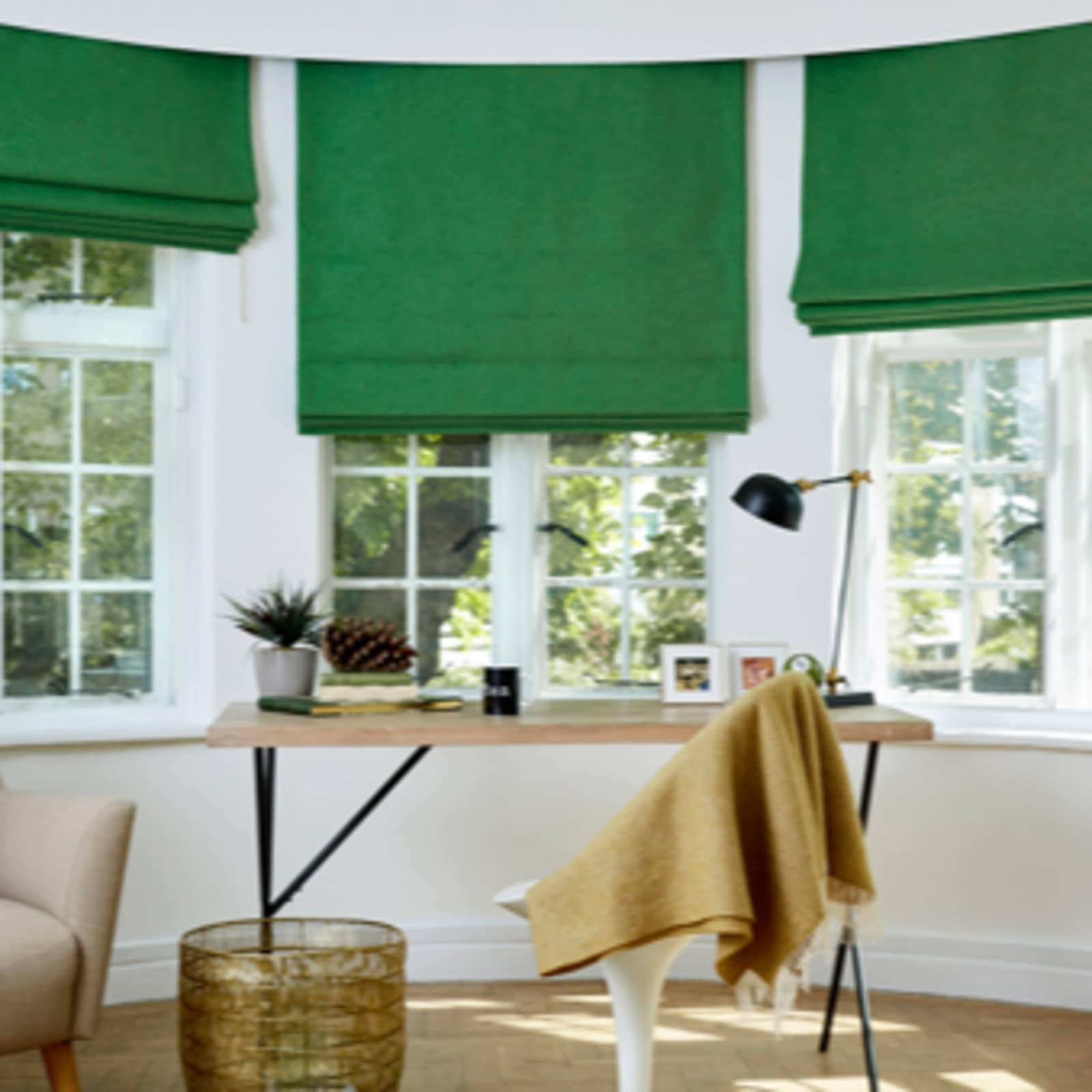 green bedroom roman blinds