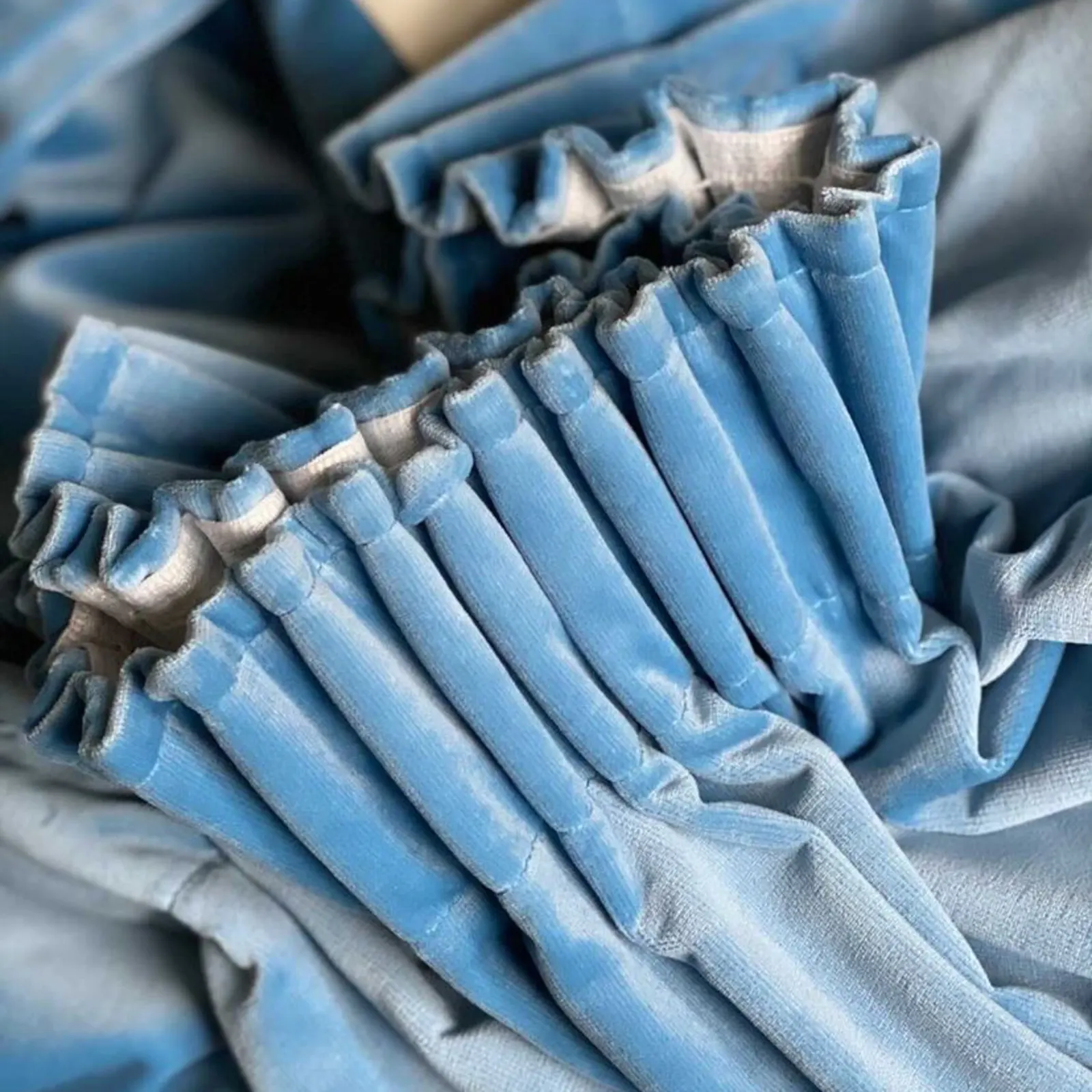 blue pencil pleat curtain