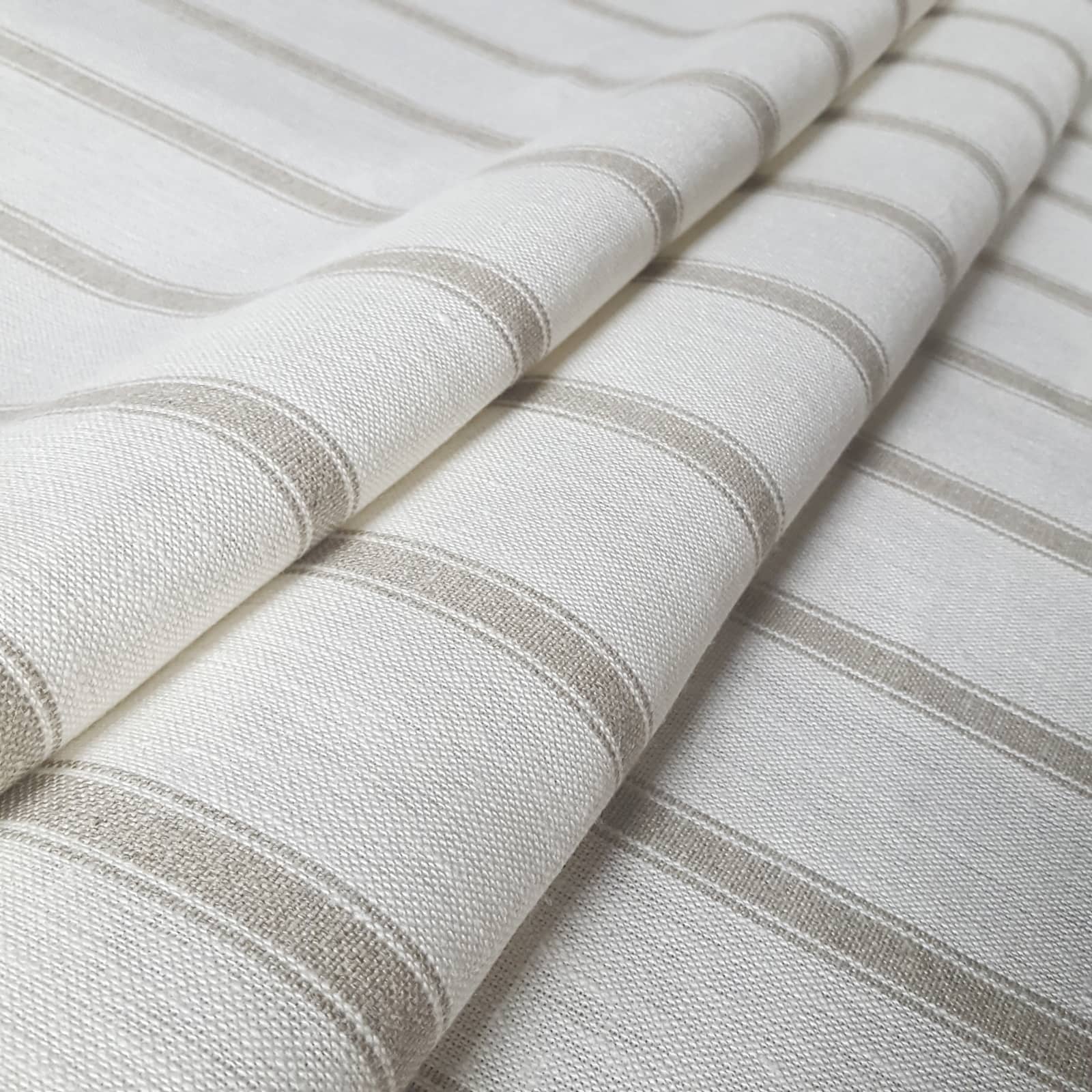 Ian Mankin Angus Stripe, Flax Made to Measure Roman Blind