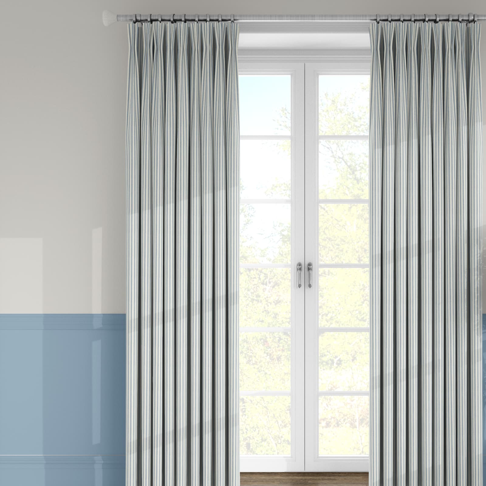 Ian Mankin Ticking 01, Sky Made to Measure Curtains