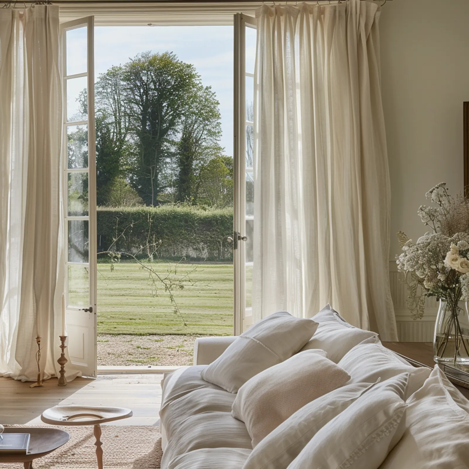 white sheer linen curtain