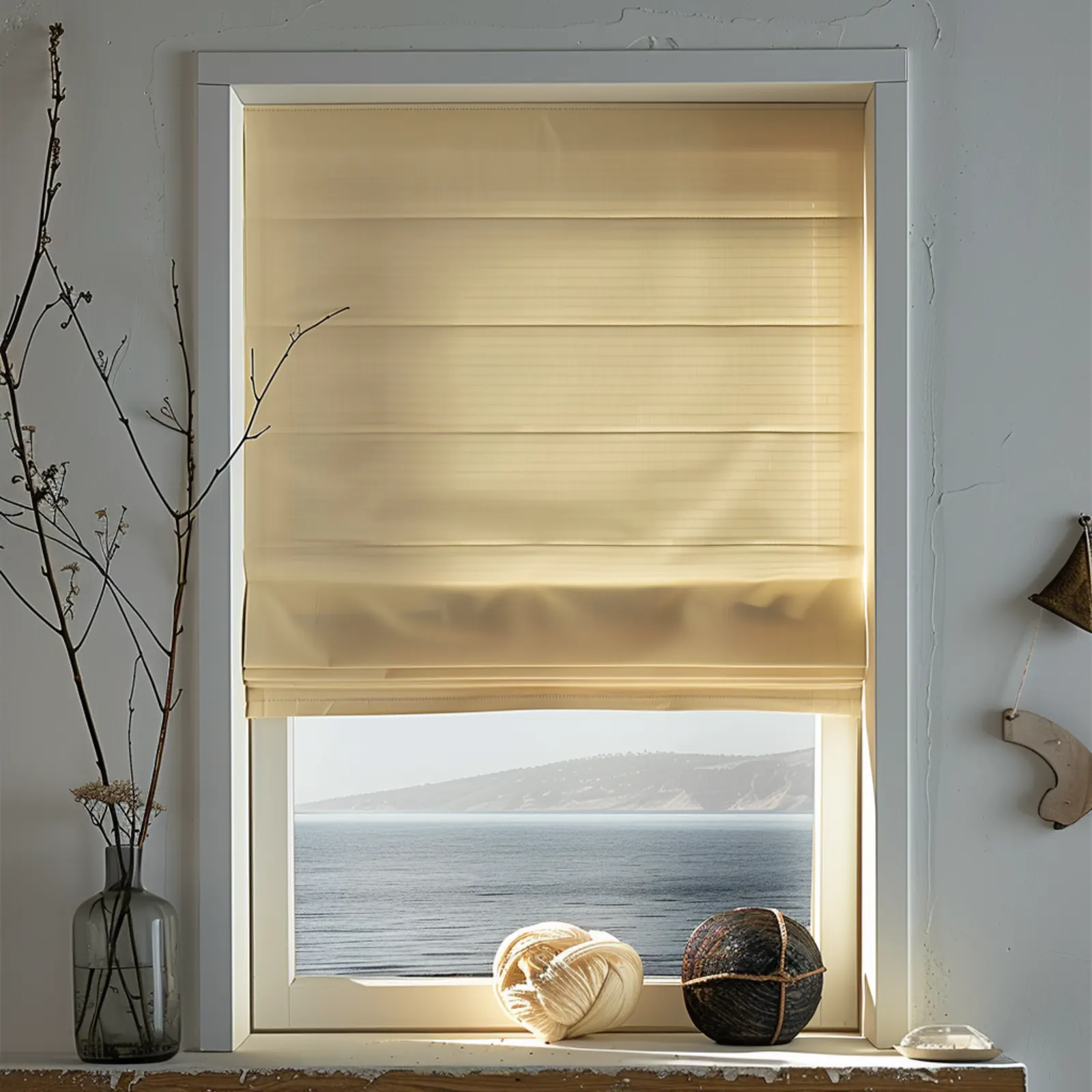 yellow living room roman blinds