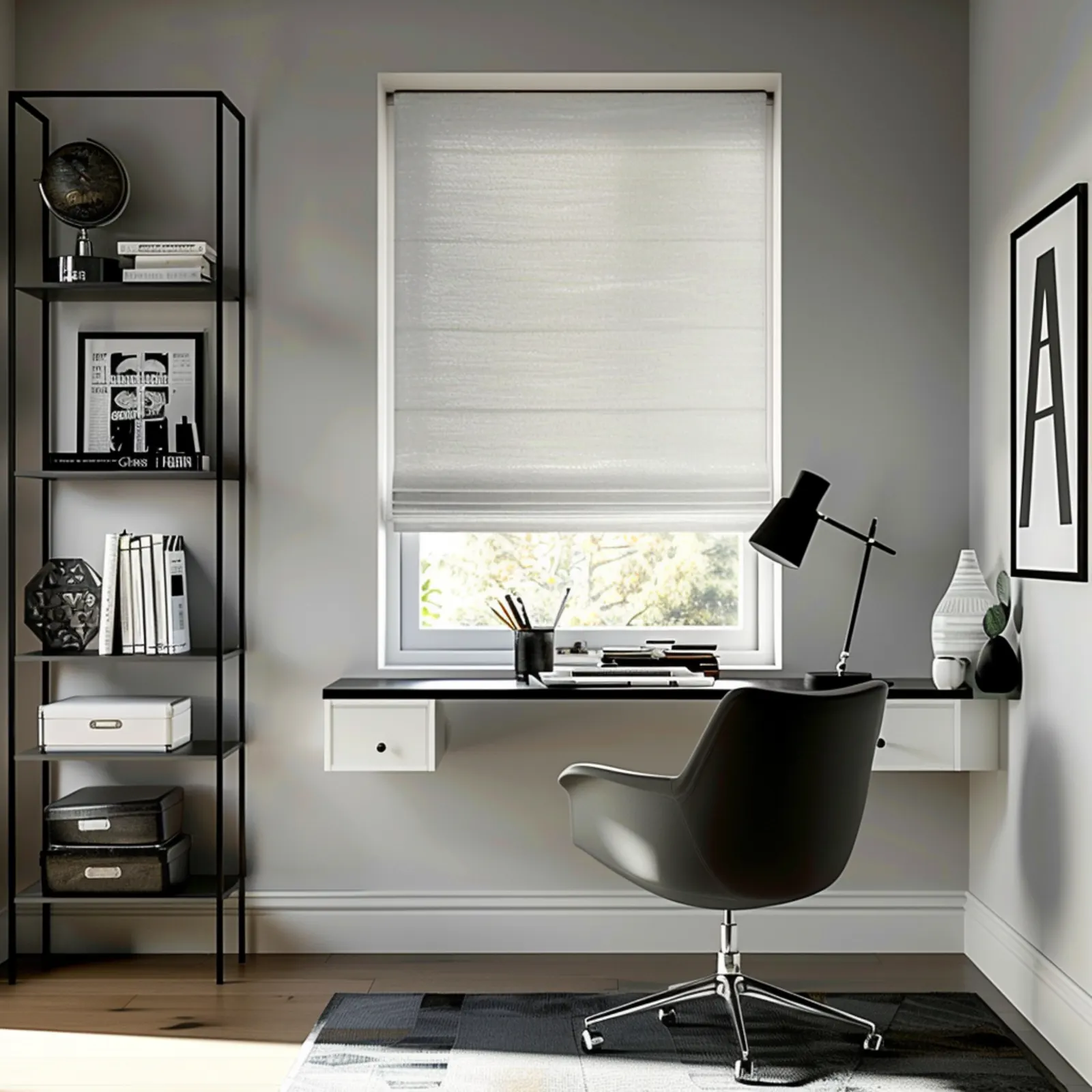white cotton roman blind