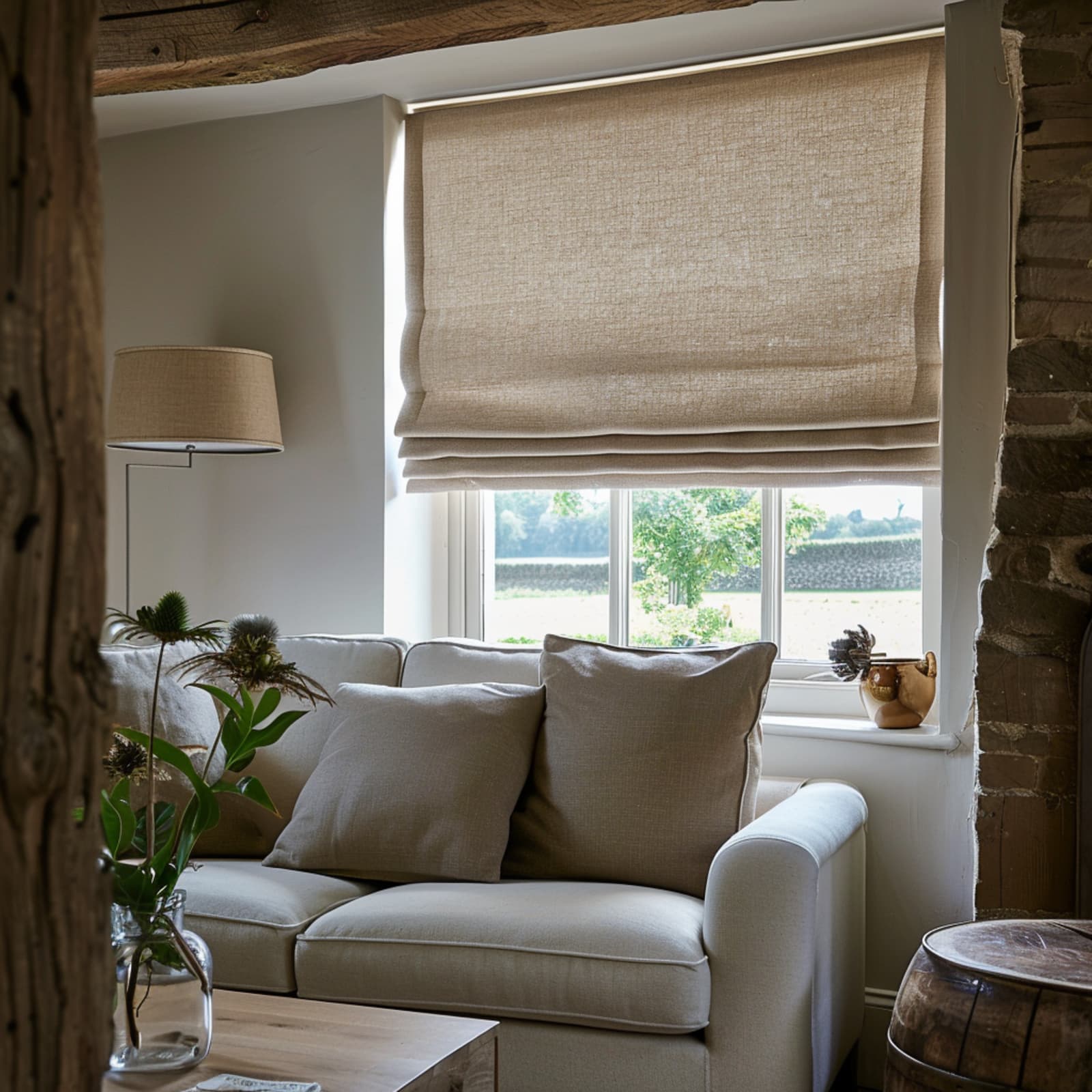 Satin Linen, Barcelona Sandstone Made to Measure Roman Blind