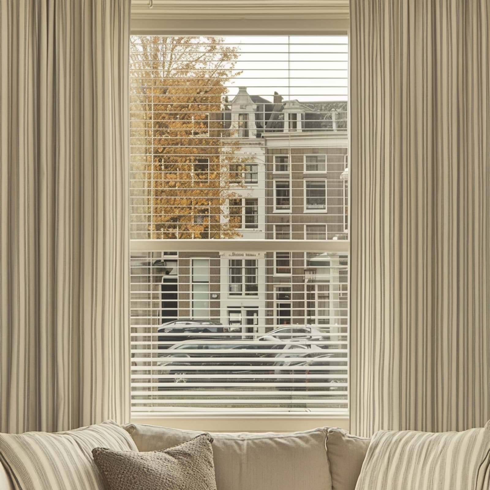 Ian Mankin Ticking 01, Cream Made to Measure Curtains