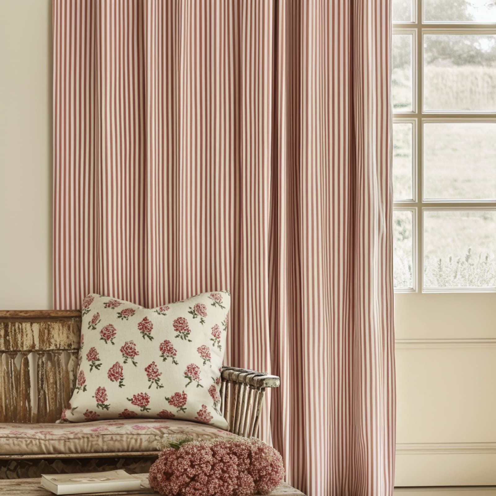Ian Mankin Ticking 01, Pink Made to Measure Curtains
