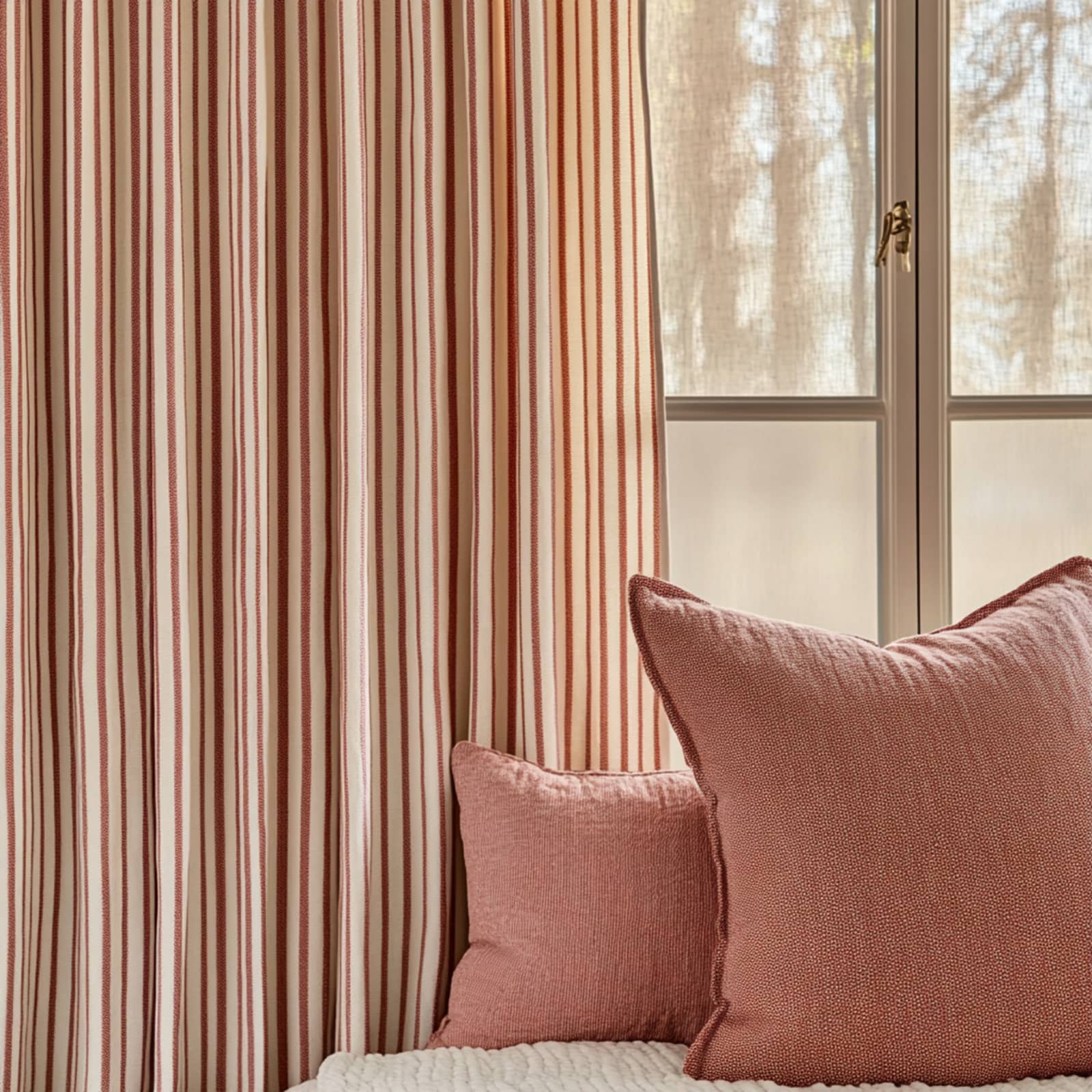 Ian Mankin Ticking 01, Peony Made to Measure Curtains