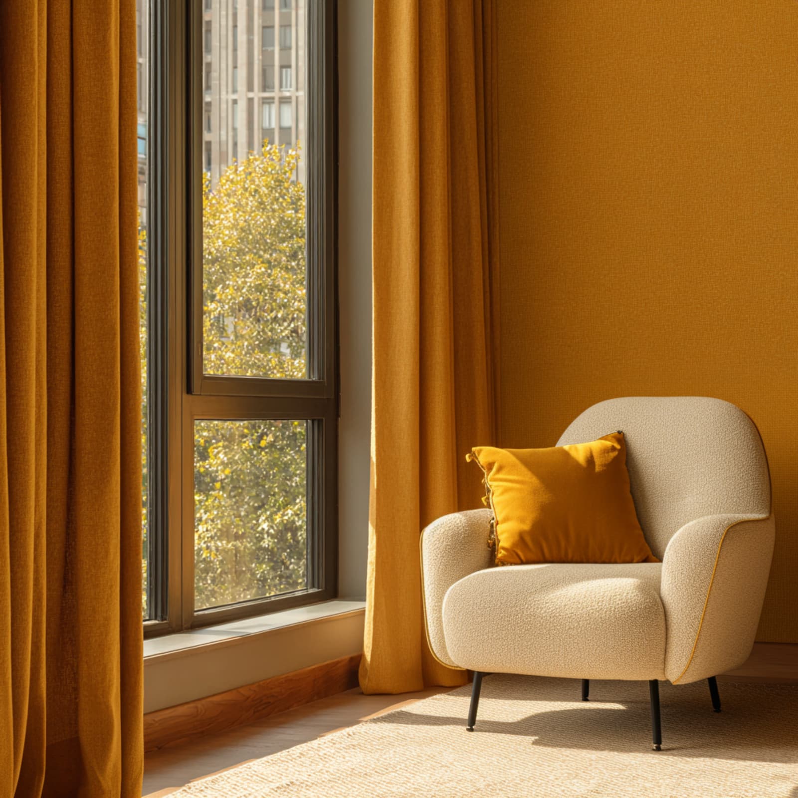 Satine Wool, Golden Ochre Made to Measure Curtains