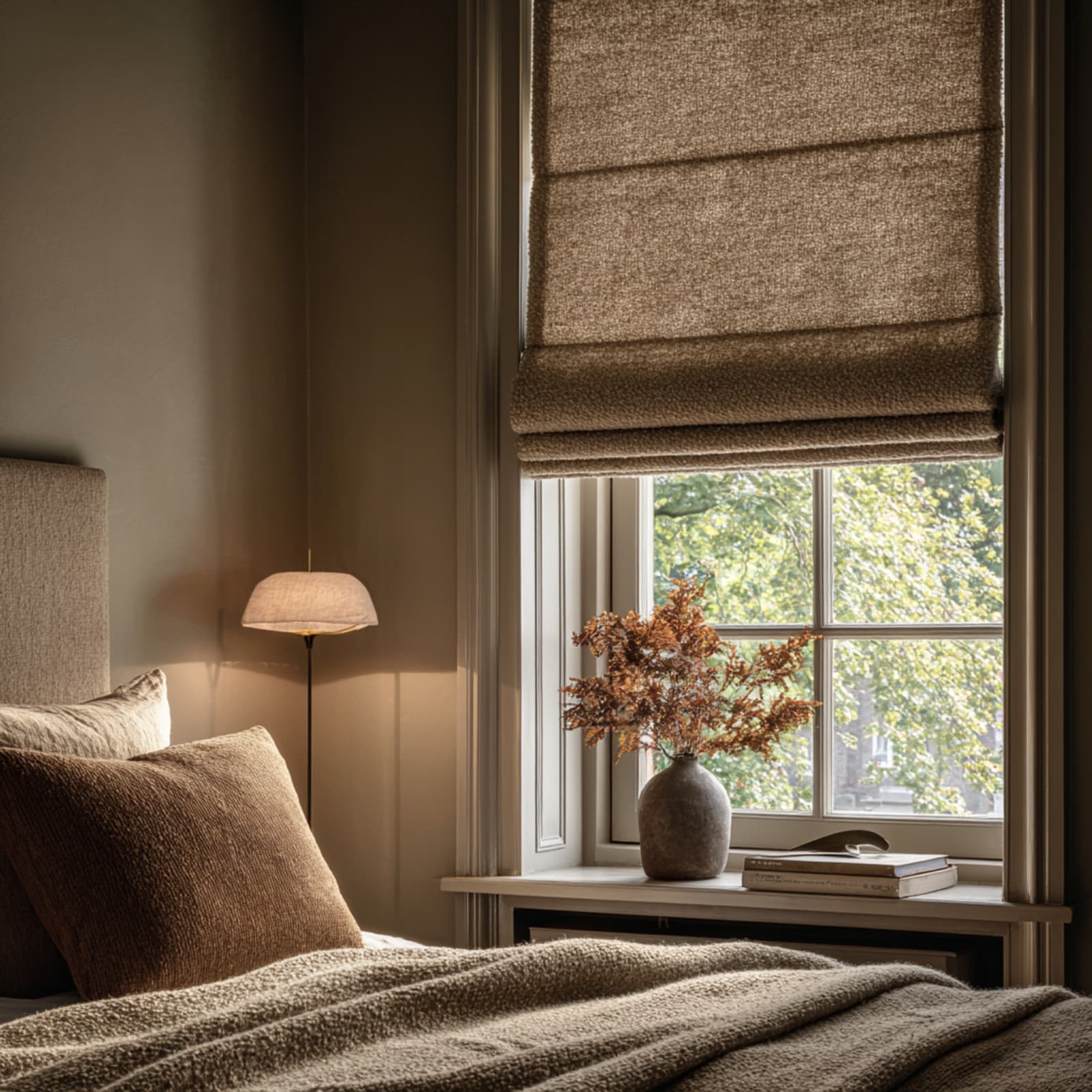 Bouclé Wool, Smoky Clay Made to Measure Roman Blind