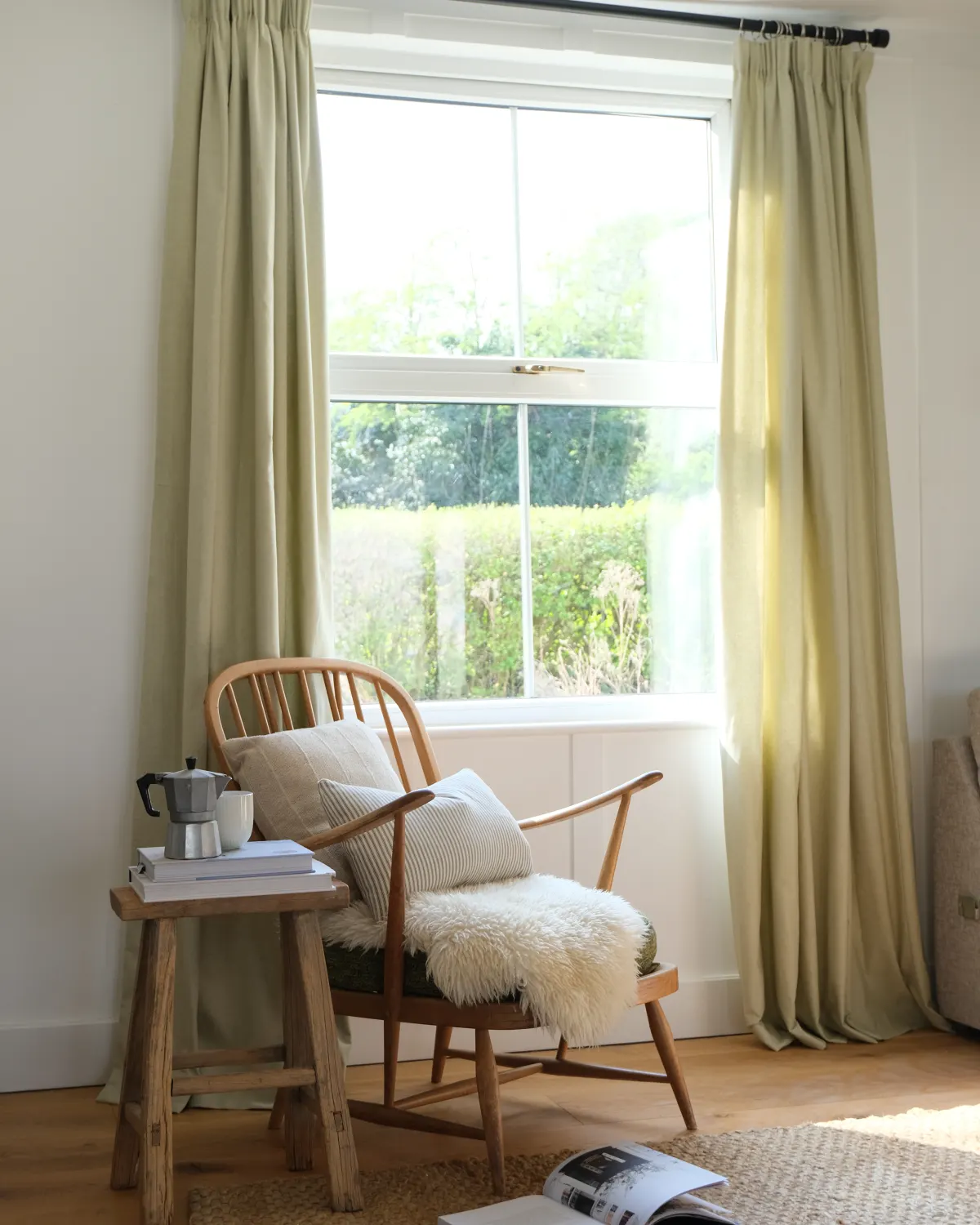 green curtains on a flat window