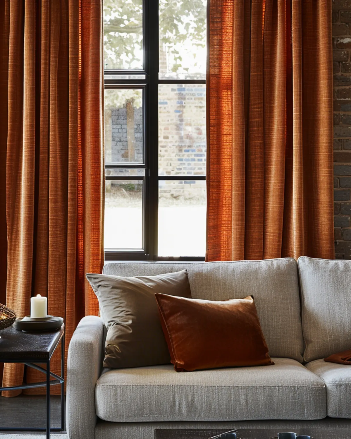 orange linen curtains