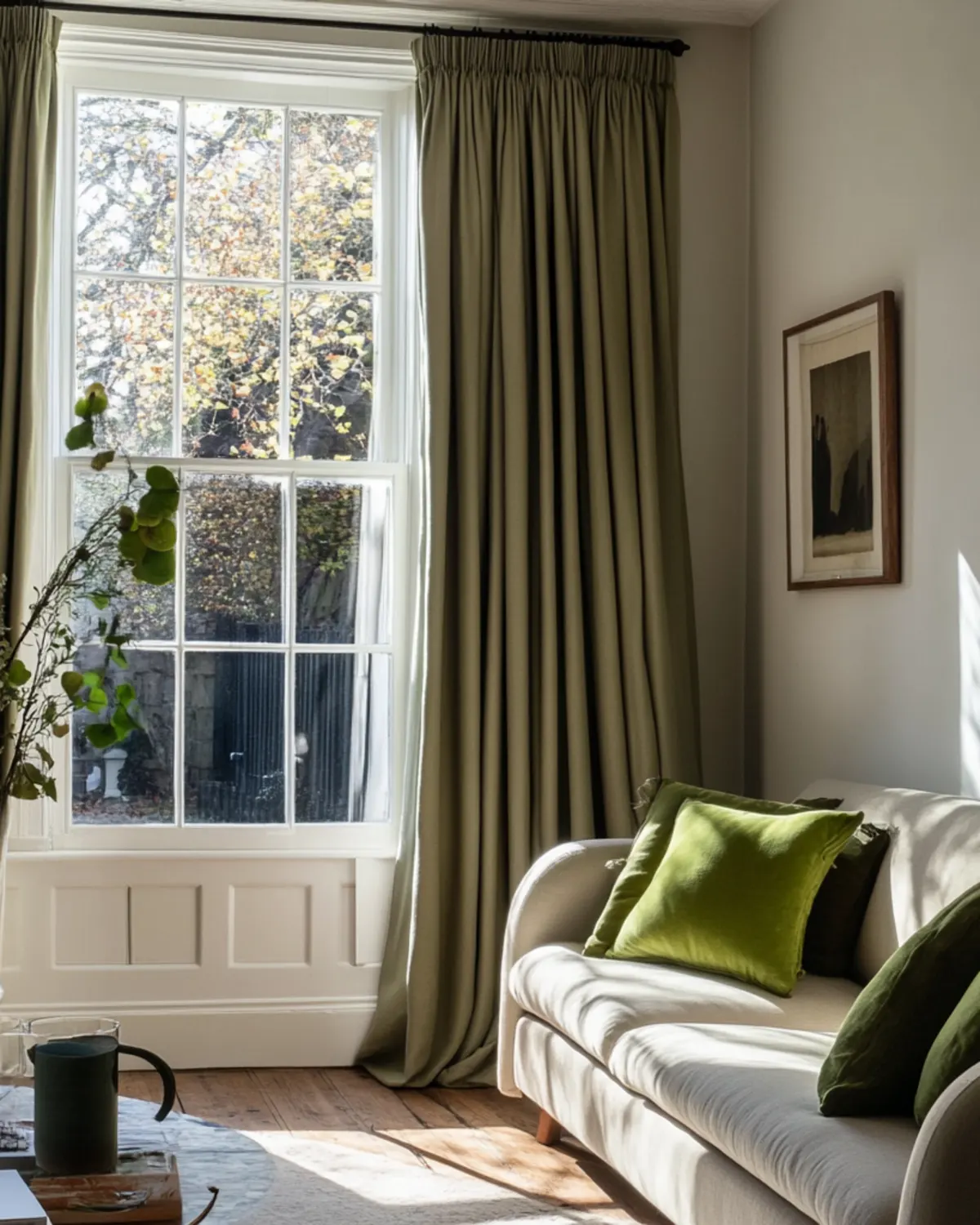 green cotton living room curtains