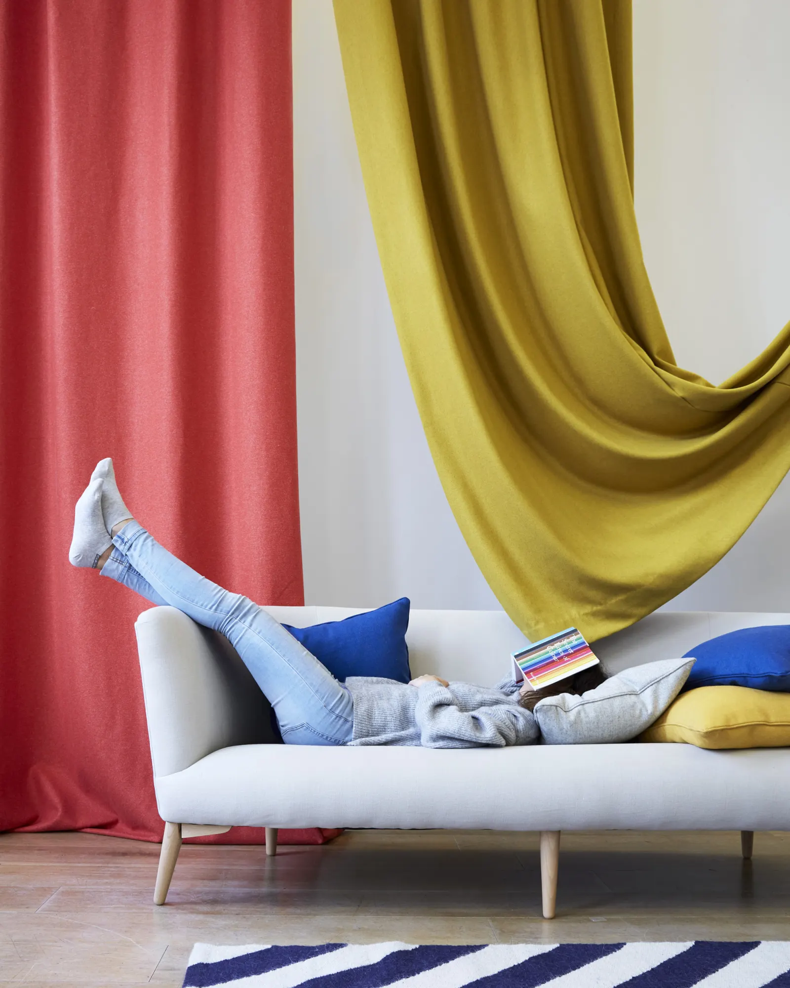 bright red recycled living room curtain