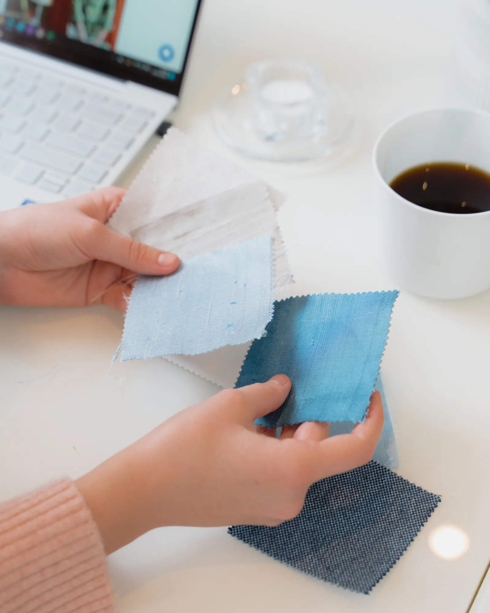 stitched sample pack with blue fabric