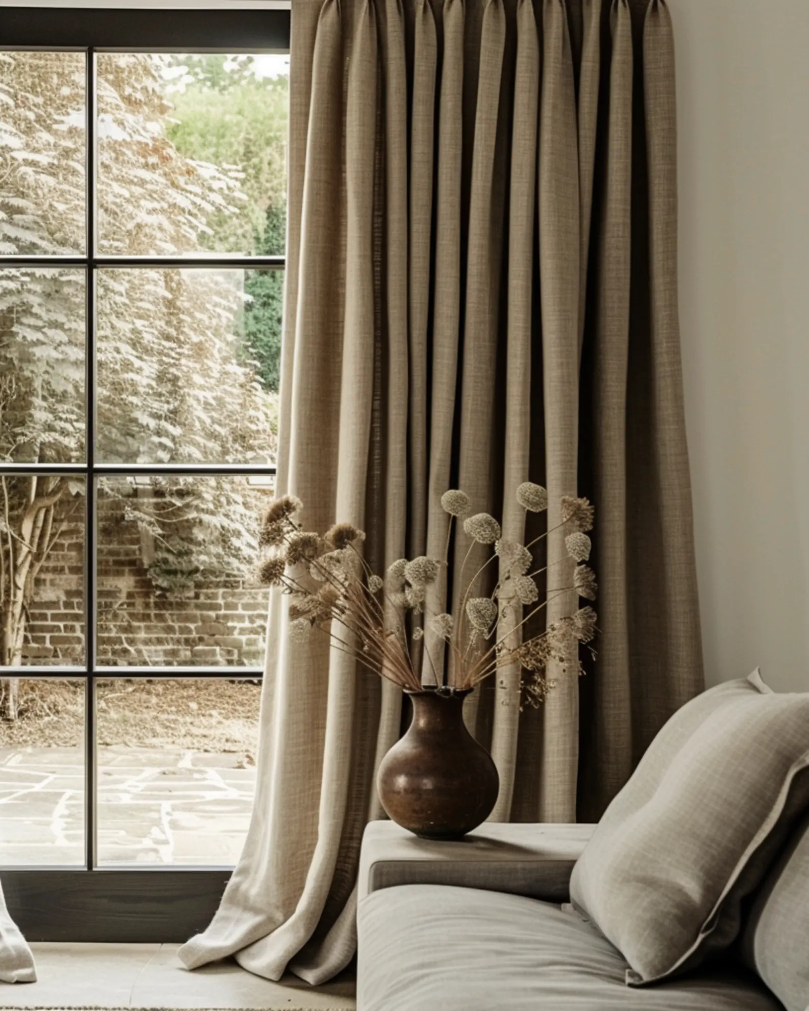 heavy curtain with pooling in a living room