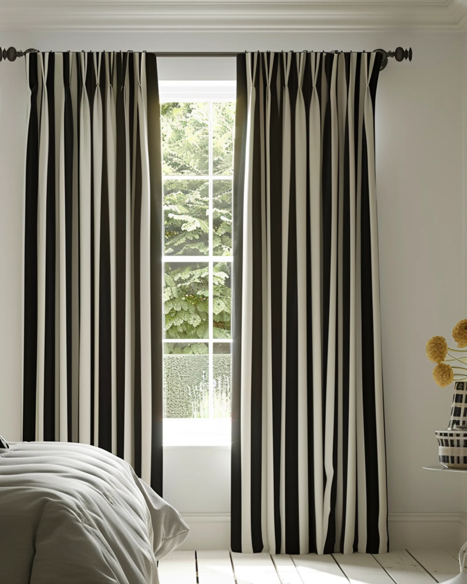 black and white striped curtains