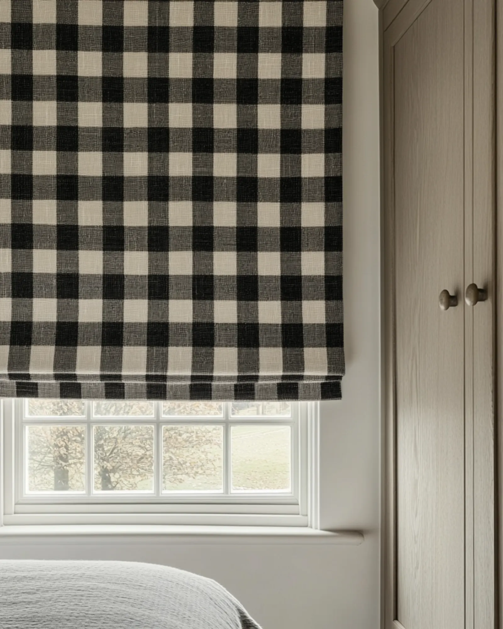black check roman blinds