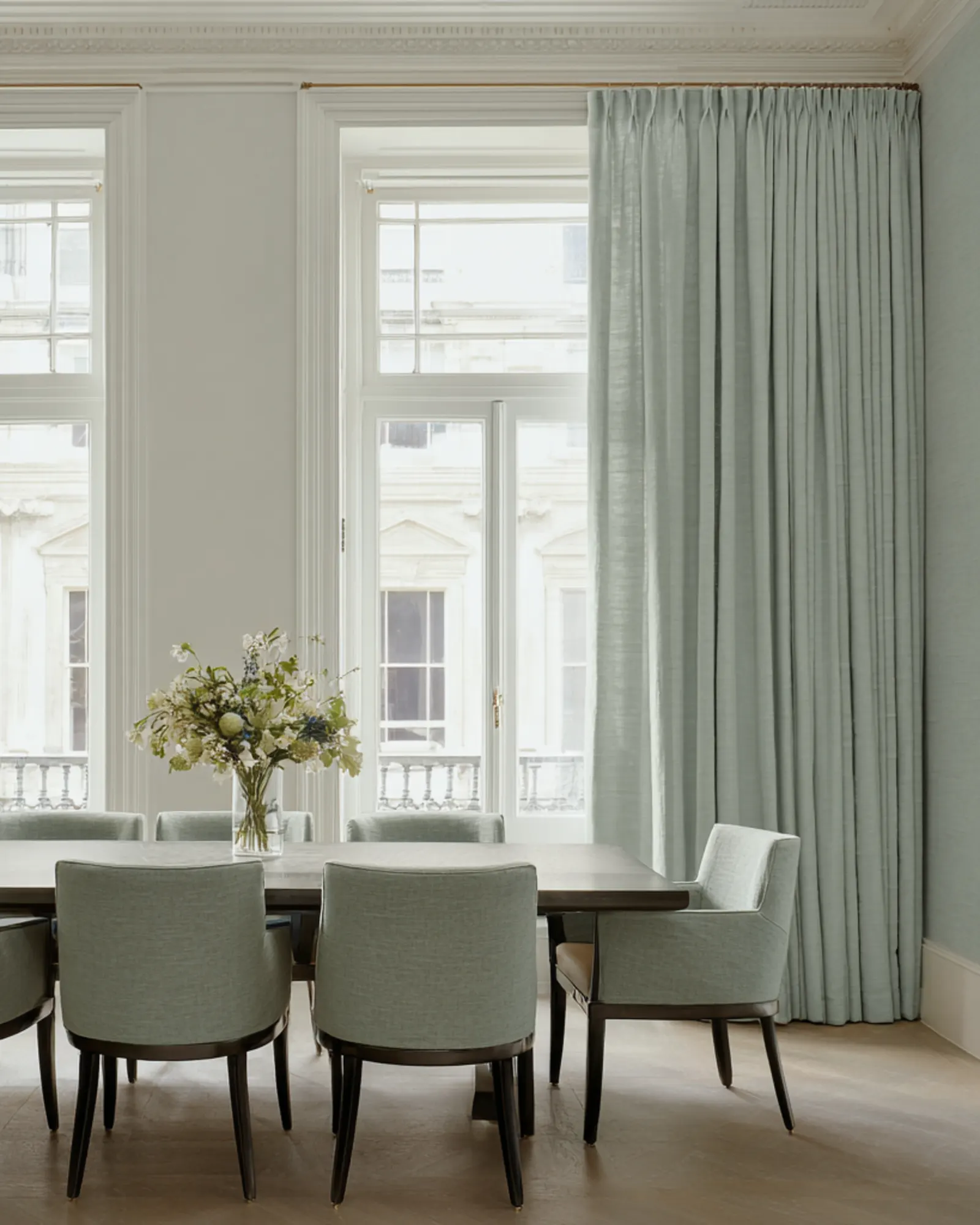 aqua coloured dining room curtains