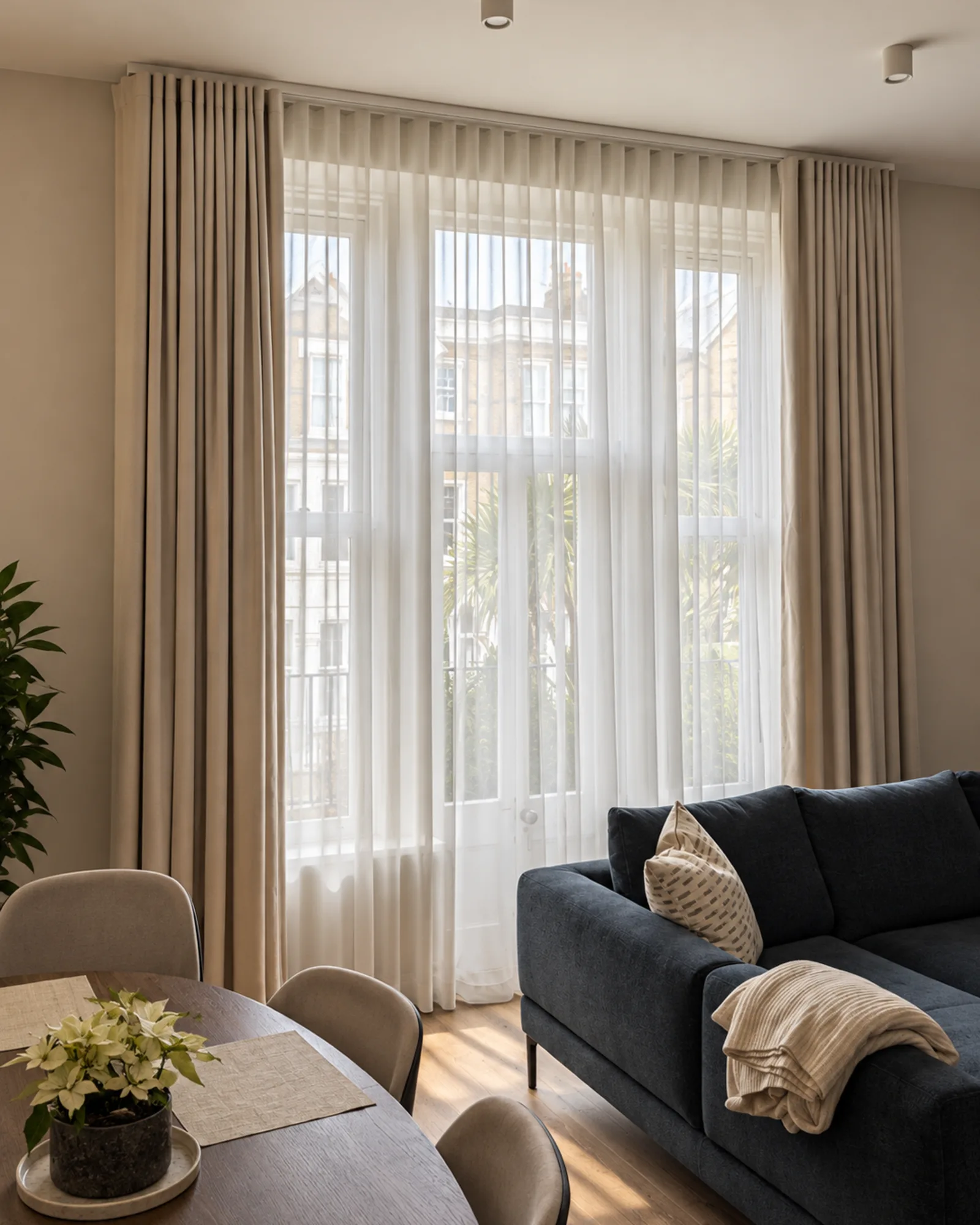 neutral living room cotton curtains