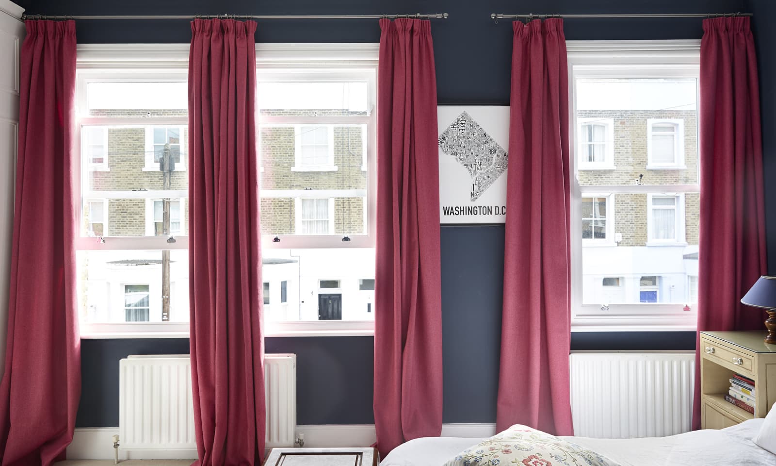 pink red pencil pleat curtains bedroom