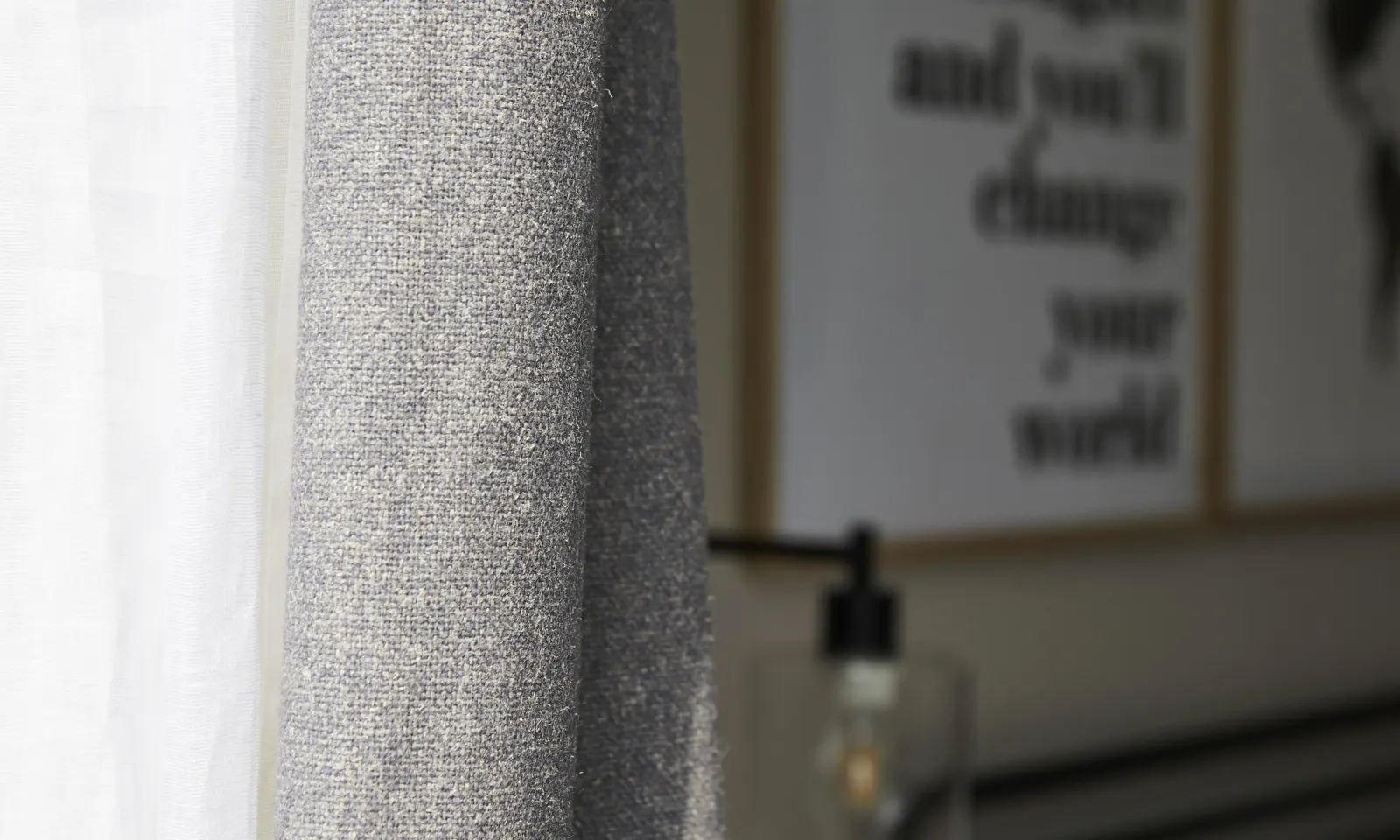 close up of grey curtain stitching