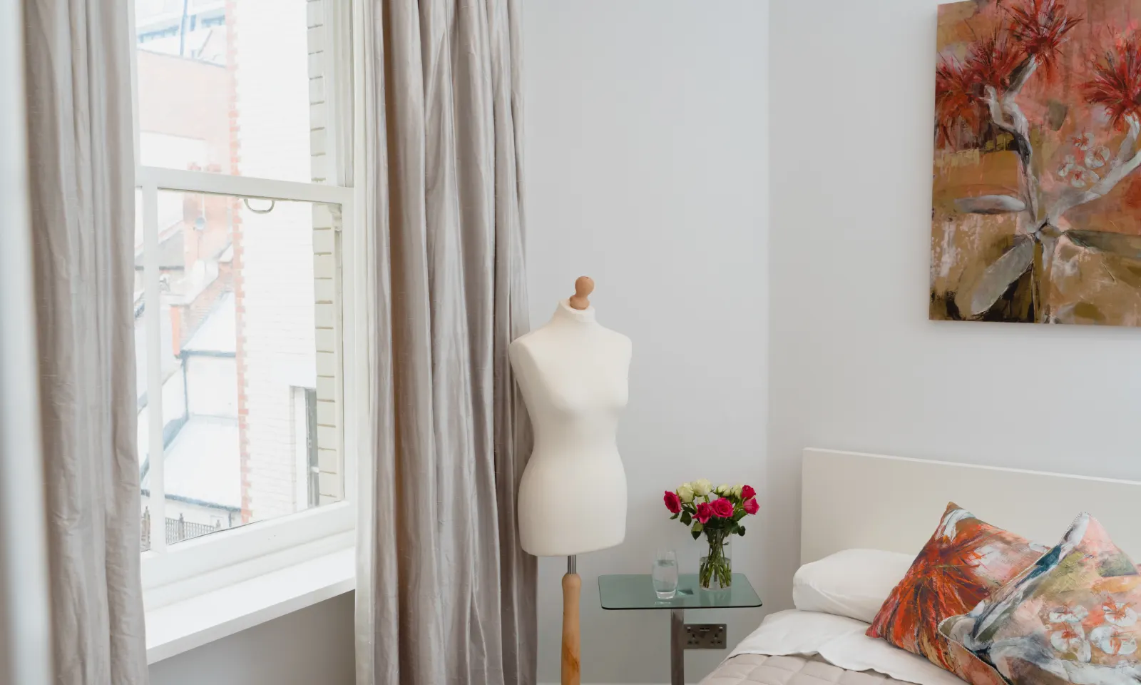 neutral silk bedroom curtains