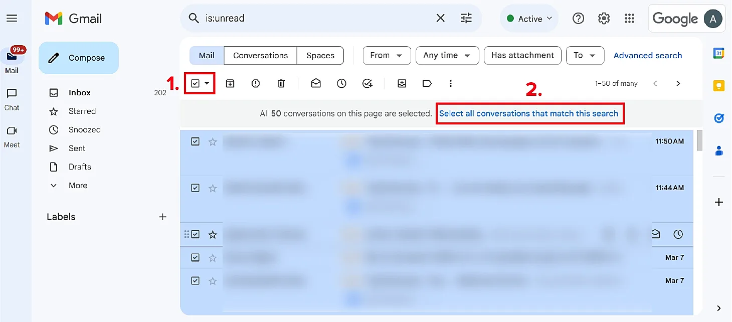 quickly delete emails in gmail