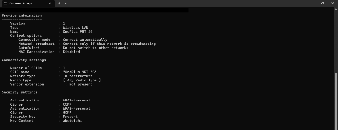 wifi password is visible in command prompt 