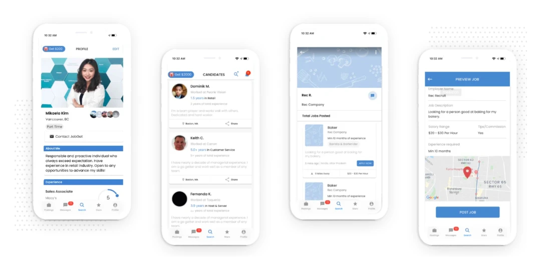 Dashboard of the JobGet app developed by Appinventiv