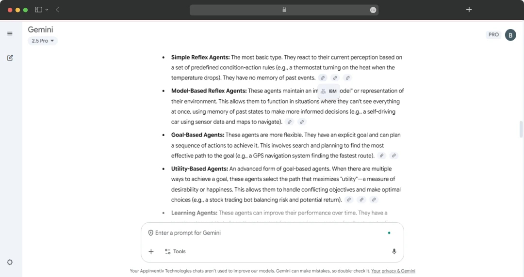 Content selection in Gemini