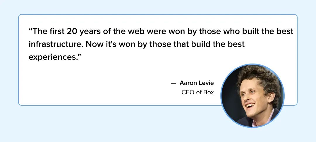 A quote by Aaron Levie describing the importance of user experience.