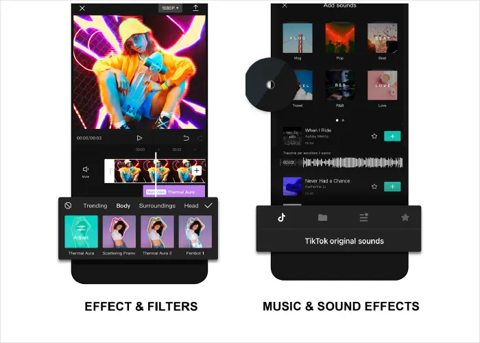 Add texts, effects, or filters