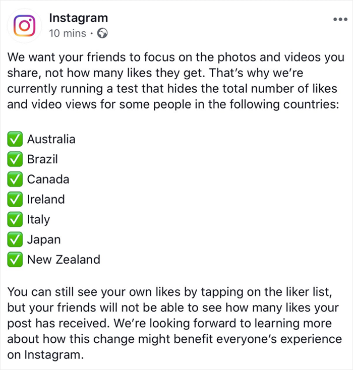 Instagram Hide Likes Feature