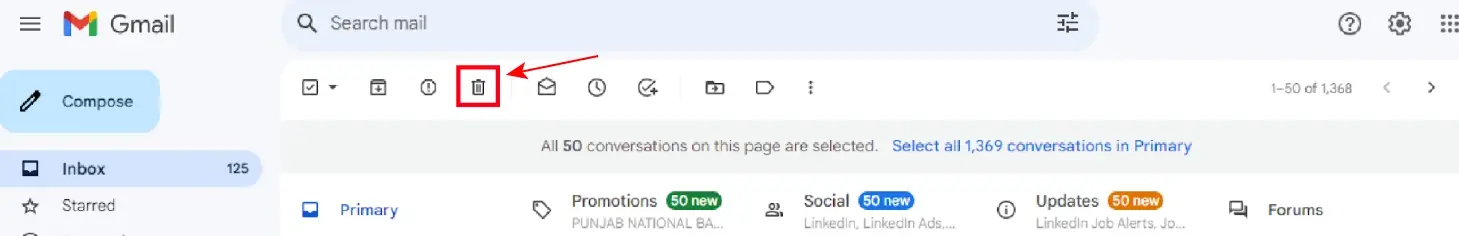 delete all your emails at once on gmail
