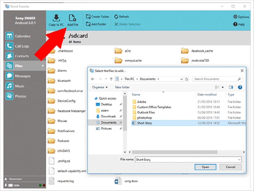 send files from android to pc