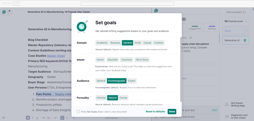 Setting Document Goals