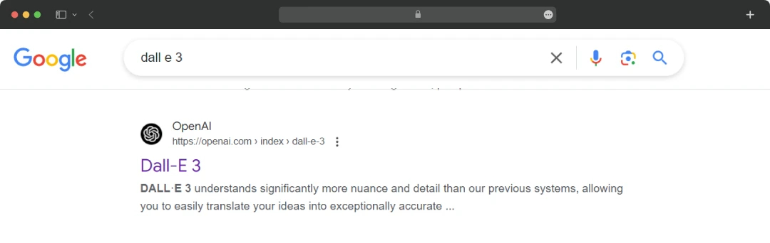 Search for ‘DALL-E 3’ and click on the OpenAI page appearing at the SERPs