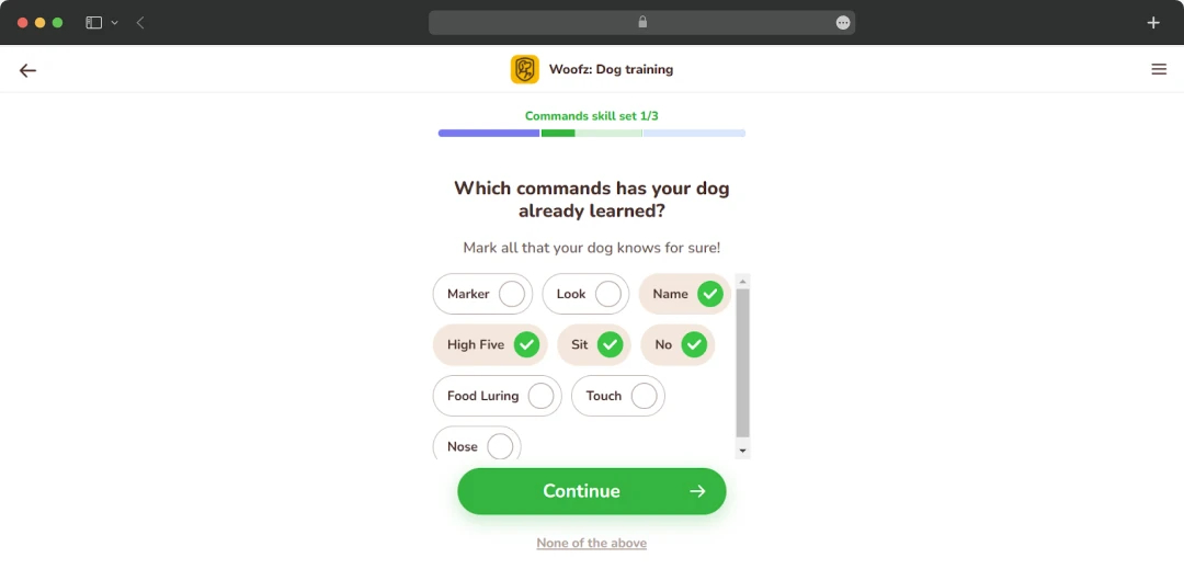 Woofz dog training questionnaire