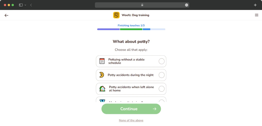 Woofz training questions