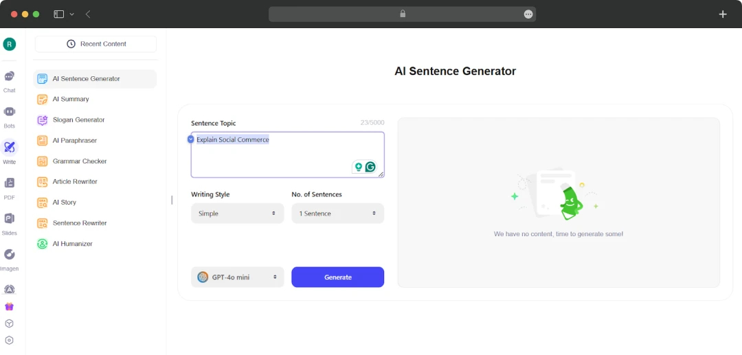 ChatGOT AI Sentence Generator