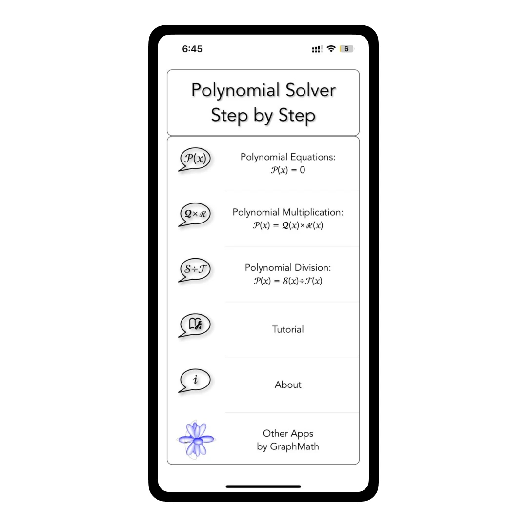 Polynomial Solver Home screen