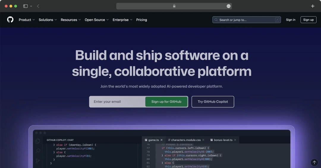 GitHub Copilot homepage