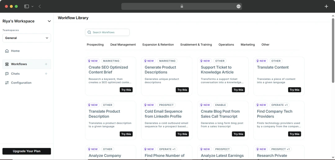 Copy.ai workflow library