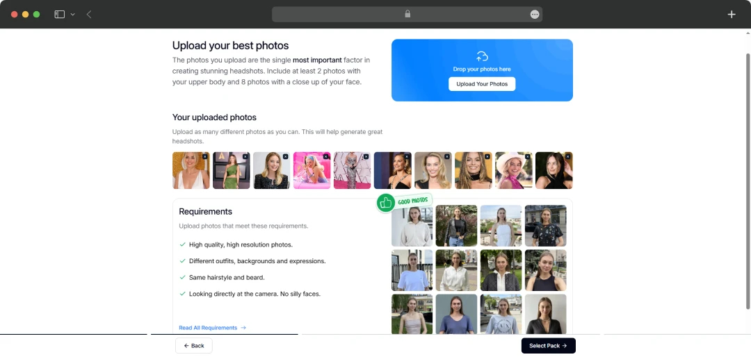 InstaHeadshots requirements
