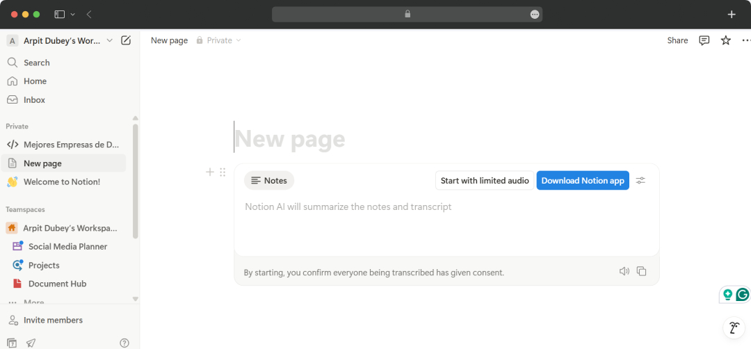 Data Summarization in Notion AI